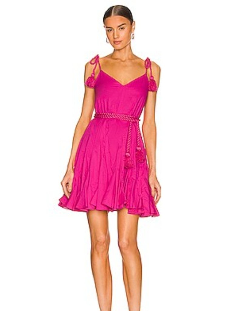 Rhode Casey Belted Cotton Mini Dress Hot Pink Tassel Rope